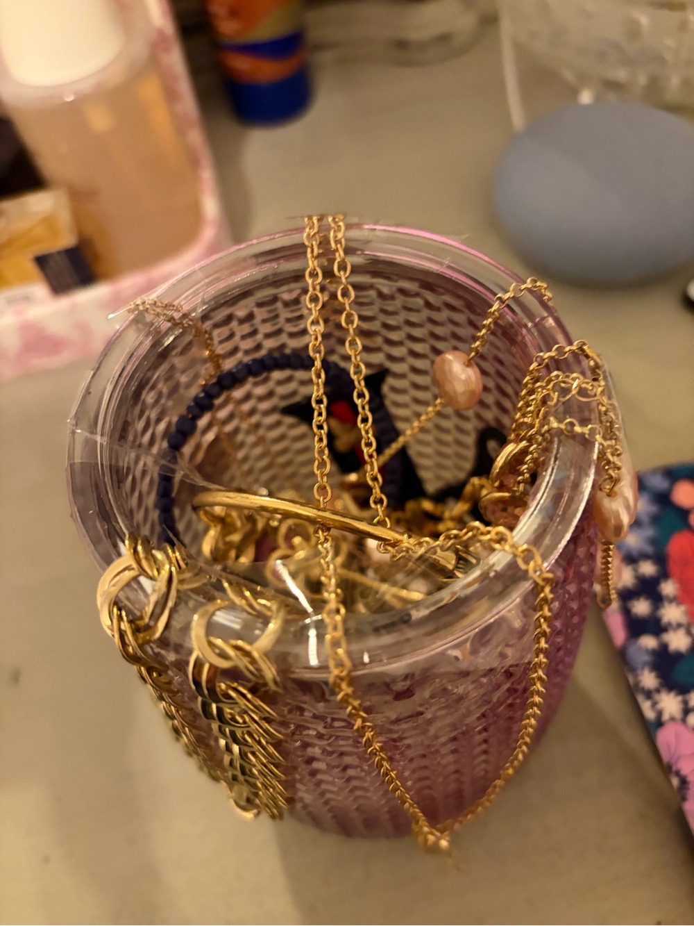 multicolored jewelry jar